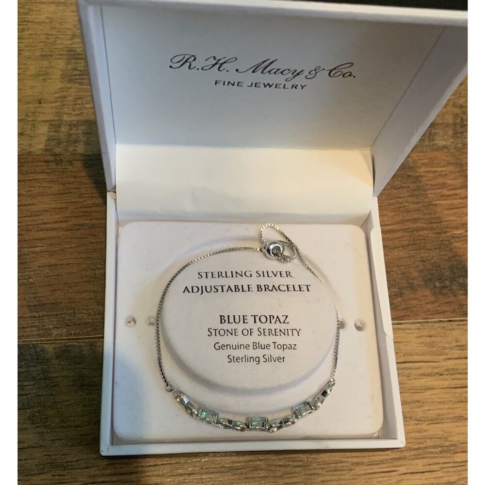Fine Jewelry Genuine Blue Topaz Stone‎ of Serenity Bracelet Sterling Silver NIB